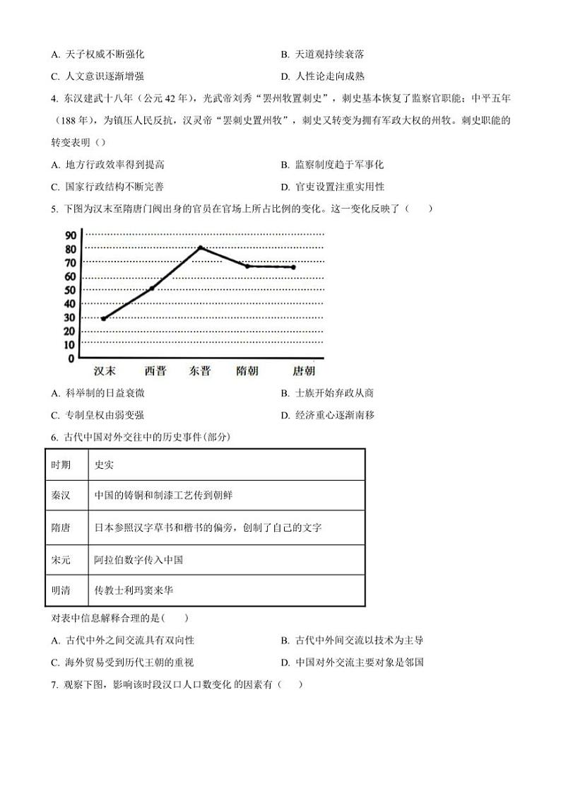 浙江省台州市2024～2025学年高二(上)期中联考历史试卷(含答案)第2页