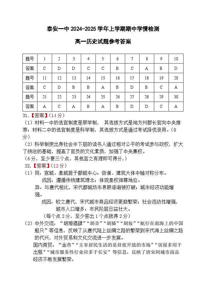 期中考试历史答案第1页