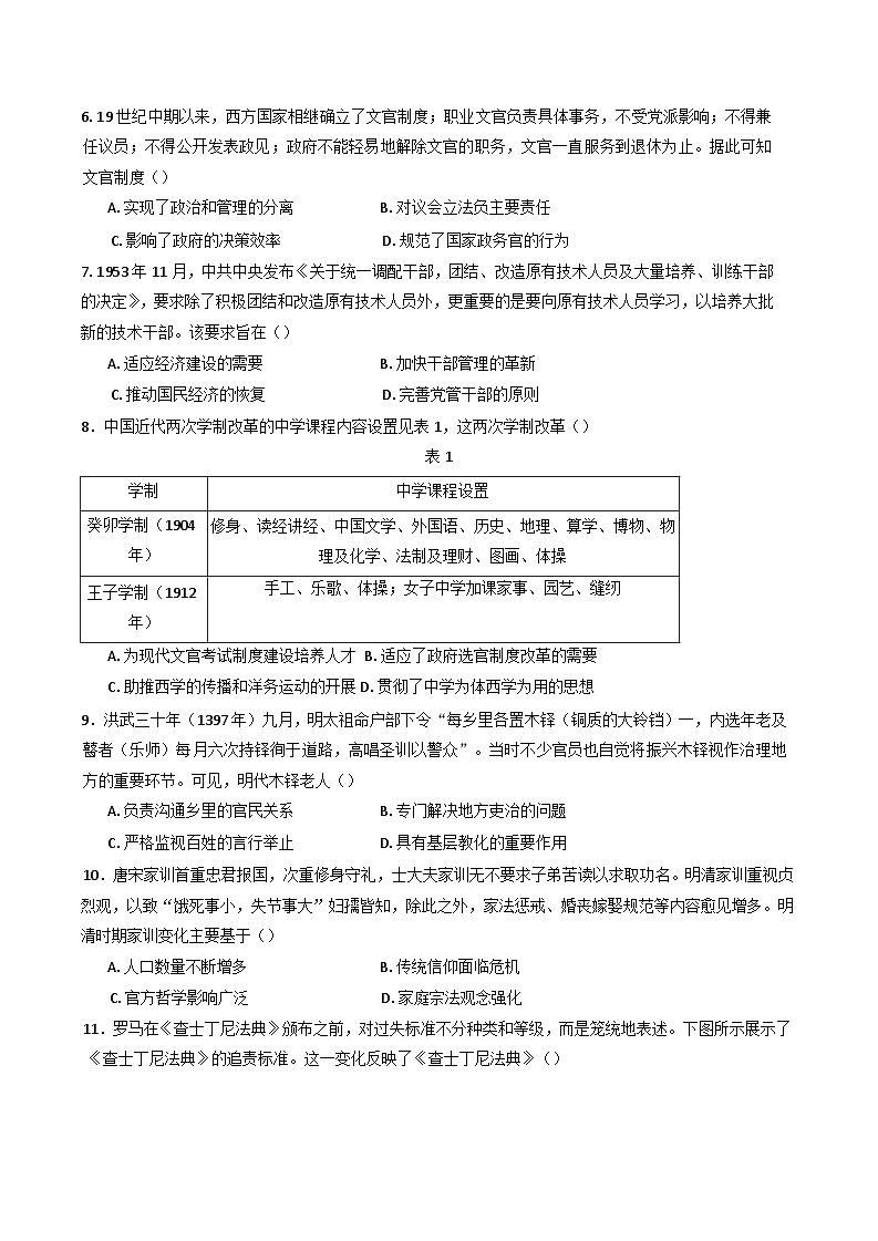 四川省成都外国语学校2024-2025学年高二上学期期中检测历史试卷02
