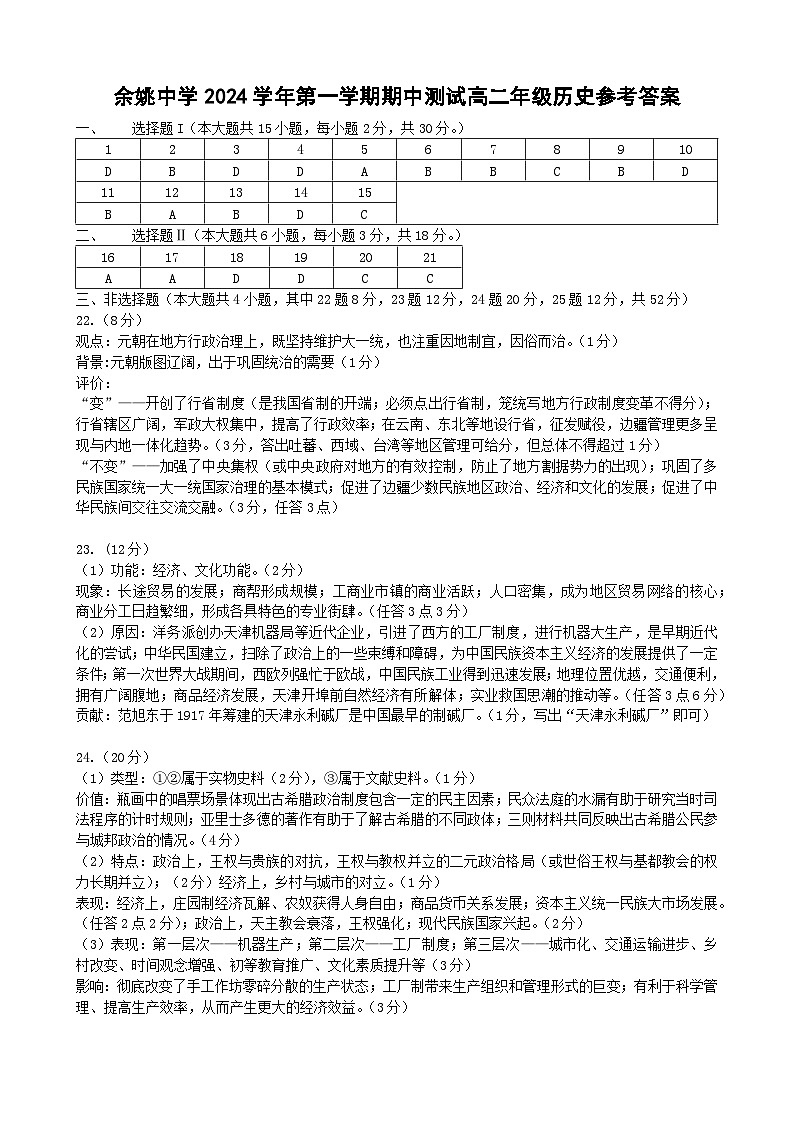 2025宁波余姚中学高二上学期期中考试历史试题PDF版含答案01