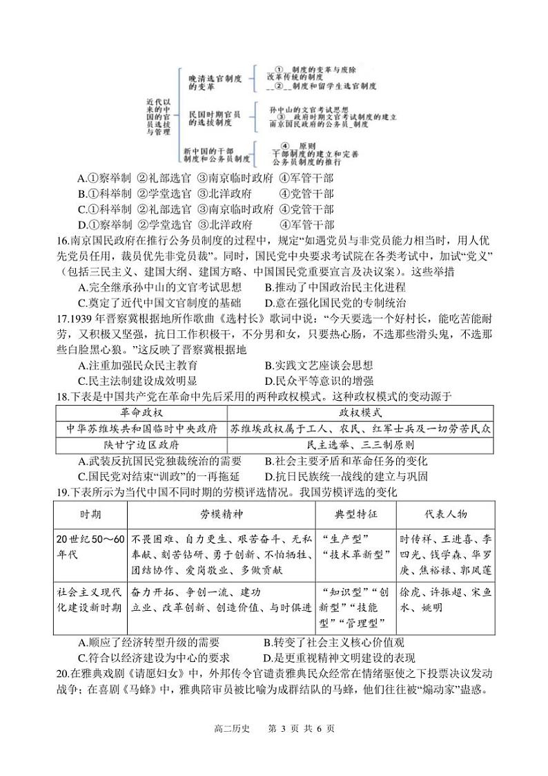 四川省遂宁市射洪中学2024～2025学年高二(上)期中历史试卷(含答案)第3页