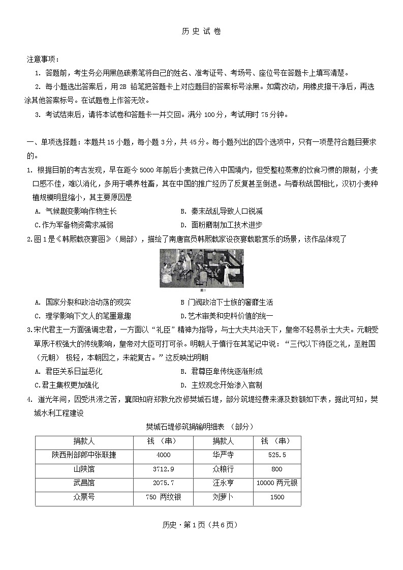 重庆市第八中学校2024-2025学年高三上学期11月月考历史试卷第1页