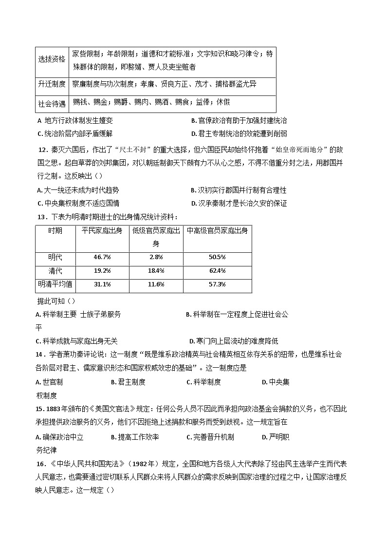 河南省新乡市原阳县第一高级中学2024-2025学年高二上学期11月月考历史试题(含解析)第3页