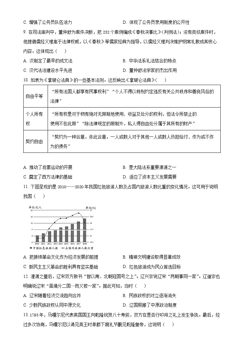 陕西省汉中市2024-2025学年高二上学期期中考试历史试题（原卷版）-A4第3页