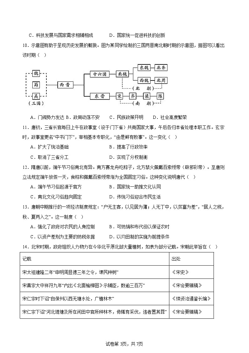 江苏省南通中学2024-2025高一上学期期中考试历史试题 原卷版第3页