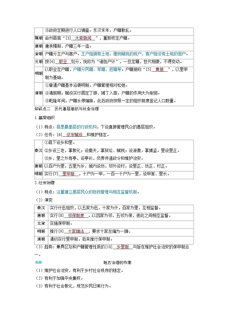 备战2025年高考历史精品教案第49讲中国古代的户籍制度与社会治理（Word版附解析）第2页