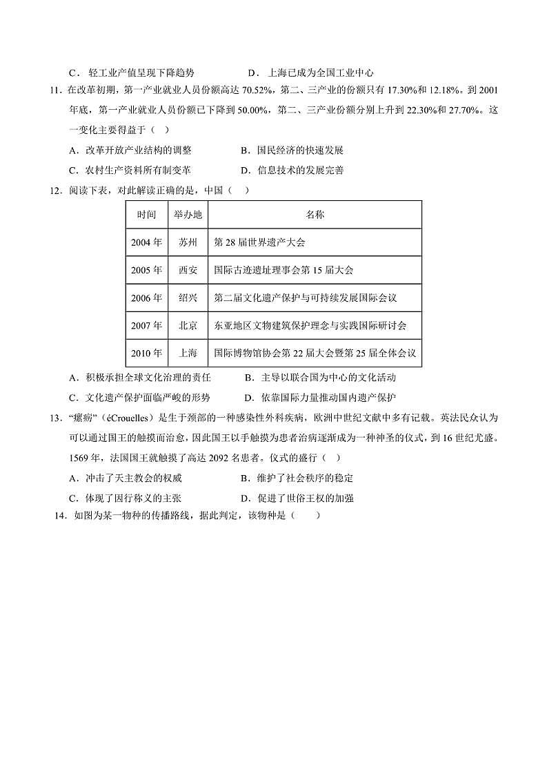 2024～2025学年安徽省滁州中学高三(上)第三次模拟考试历史试卷(含答案)第3页