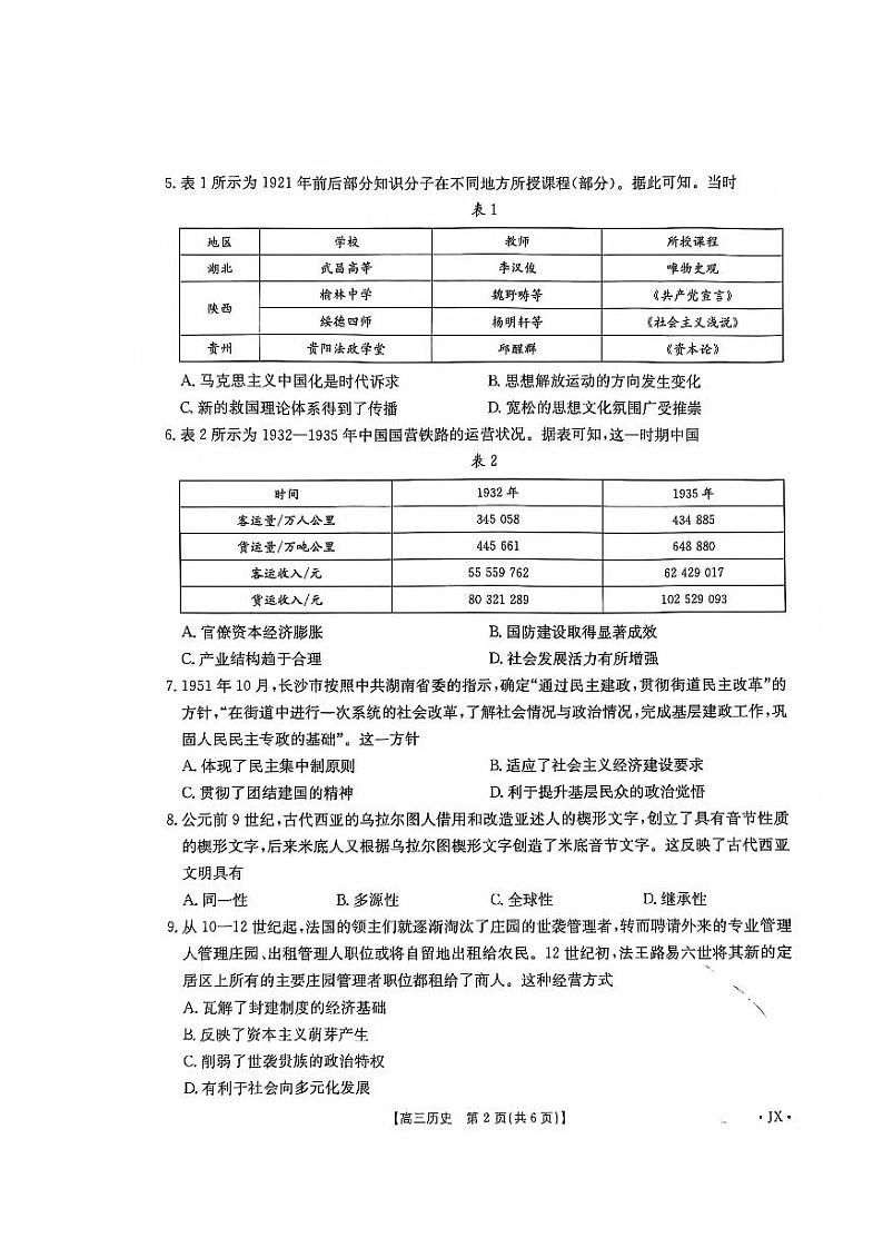 江西省部分高中学校2024-2025学年高三上学期十一月联考历史试卷第2页