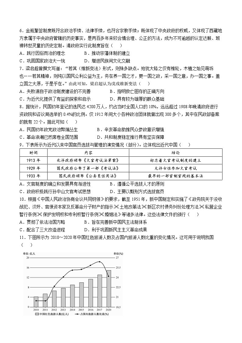 山西省吕梁市2024-2025学年高二上学期期中考试历史试题（B卷）第2页