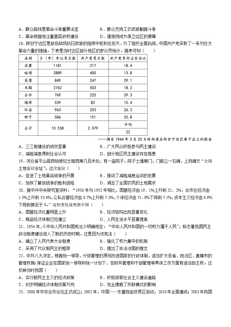 陕西省榆林市2024-2025学年高三上学期11月期中考试 历史  含答案第3页