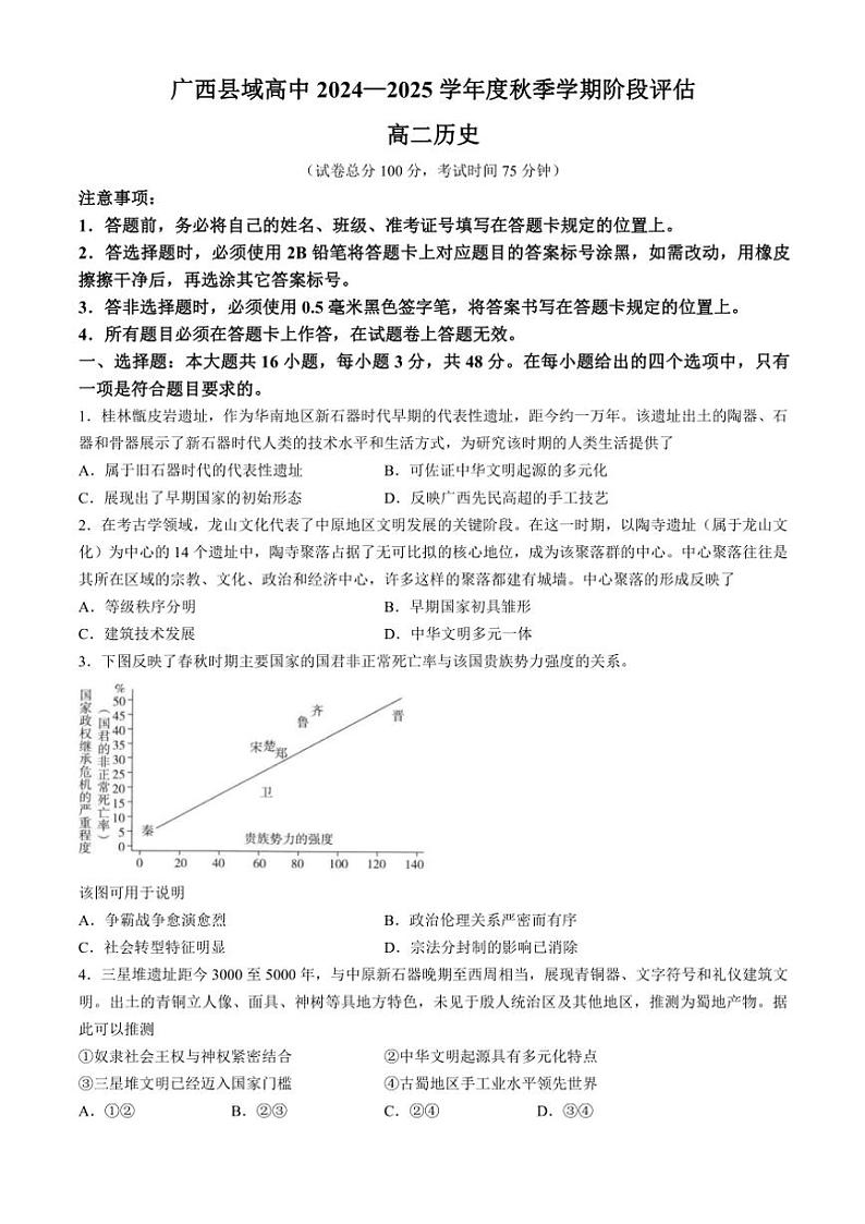 广西壮族自治区县域高中2024～2025学年高二(上)11月阶段评估(月考)历史试卷(含答案)第1页