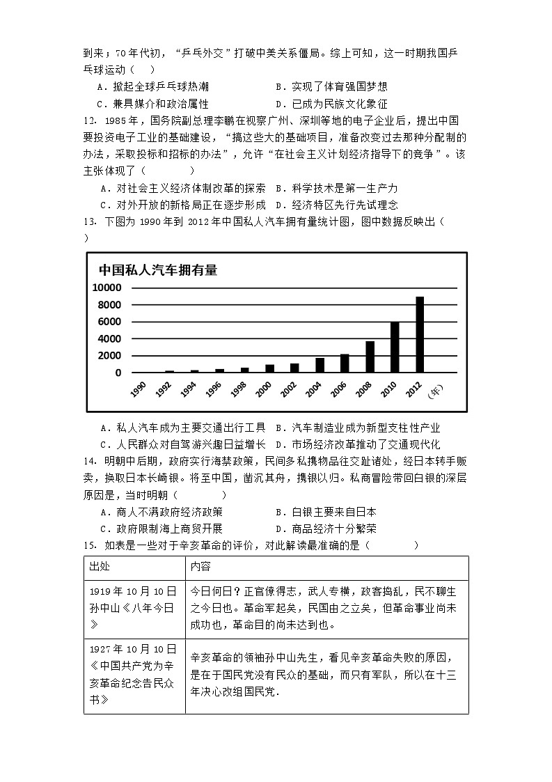 2024-2025学年天津市河北区高三上学期期中质量检测历史试题第3页