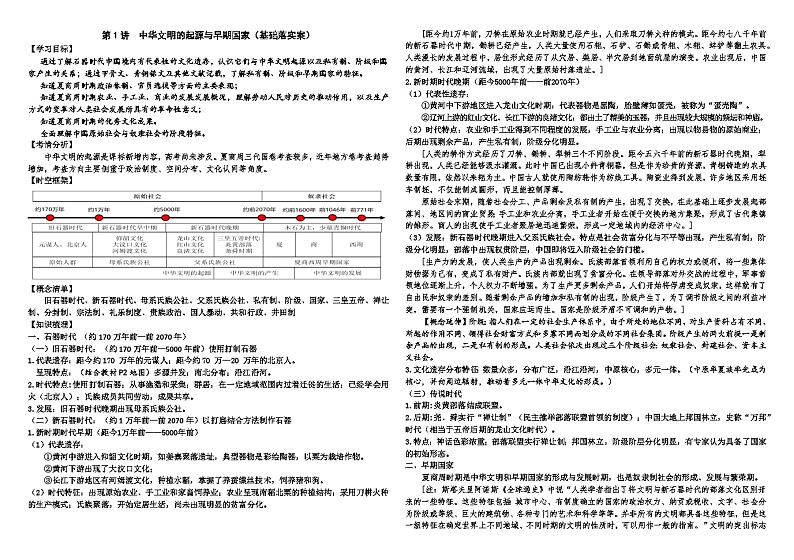 2025届高考历史一轮复习学案：第1讲   中华文明的起源与早期国家第1页