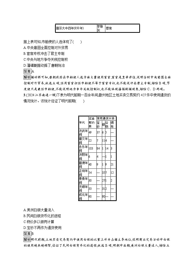 备战2025年高考二轮复习历史（通用通史版）题型强化练训练7图表、数据类选择题（Word版附解析）第2页