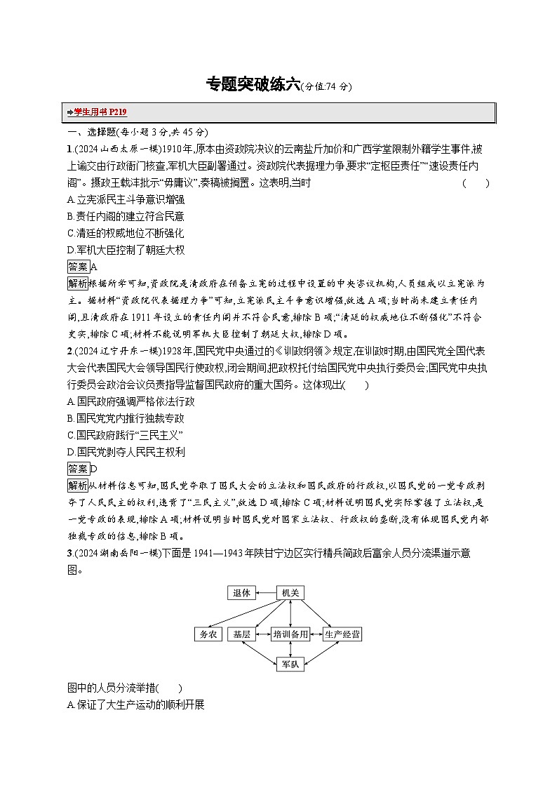 备战2025年高考二轮复习历史（山东版）专题突破练6（Word版含解析）第1页