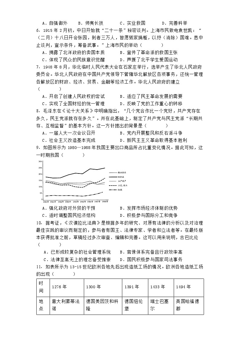 2024-2025学年度河南省新乡市名校高三上学期期中阶段性诊断测试历史试题第2页