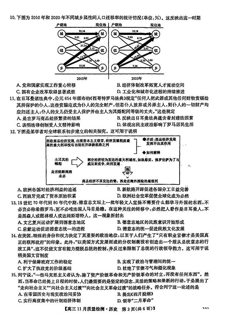 2025九师联盟高三(上)教学质量监测11月联考历史试题第3页