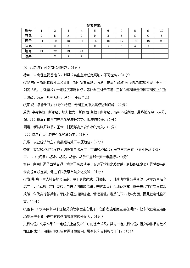 鸡东二中高一历史试题答案第1页