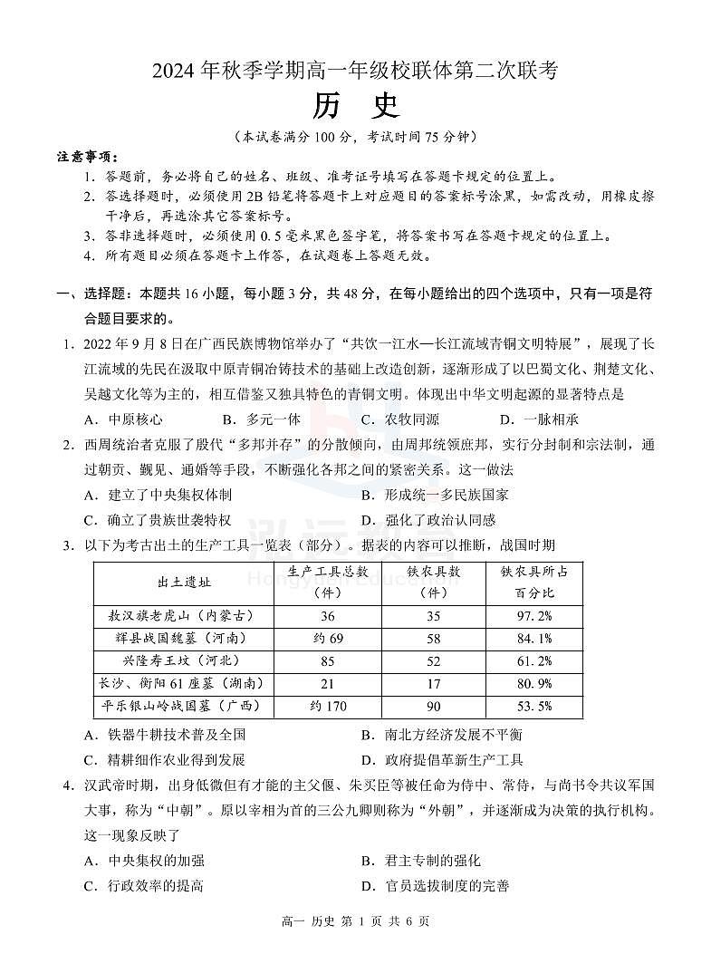 高一历史试题第1页