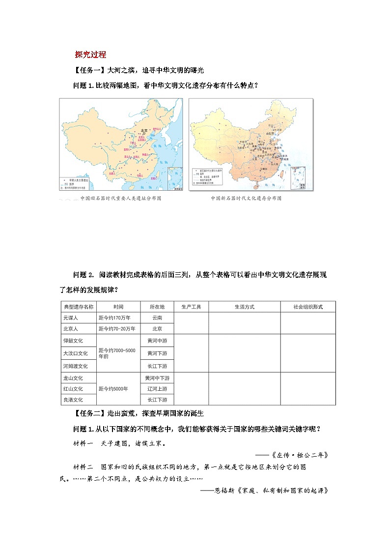 第1课中华文明的起源与早期国家  学习任务单第2页