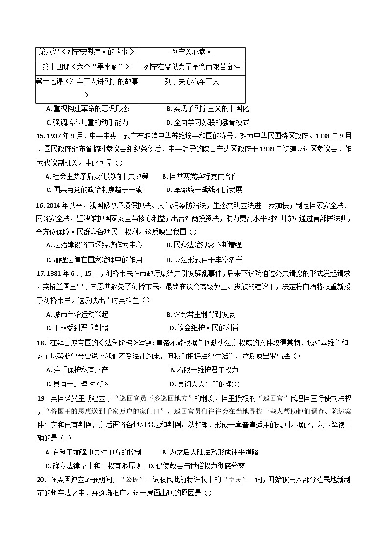2024-2025学年度四川省眉山市仁寿县协作体期中联考高二上学期11月期中历史试题第3页