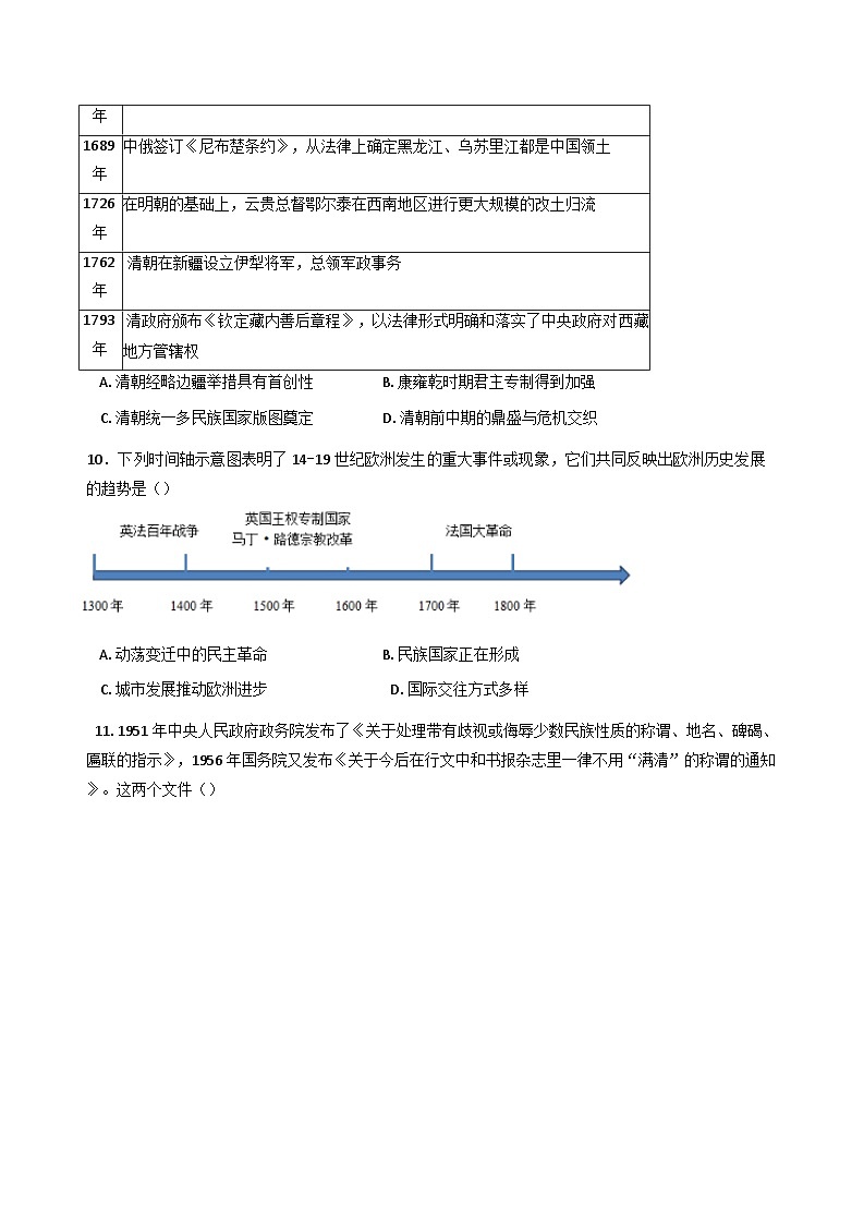 2024-2025学年度重庆市长寿中学校高二上学期12月月考历史试题第3页