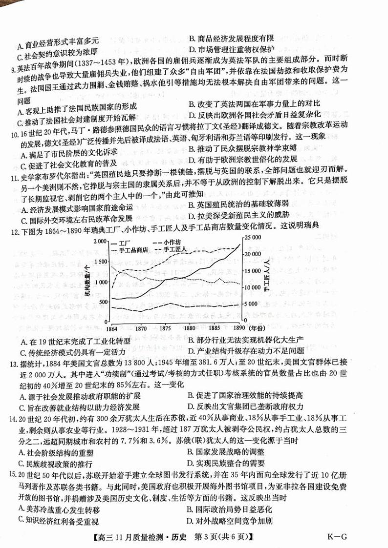 2024～2025学年甘肃省高三(上)11月联考历史试卷(含答案)第3页