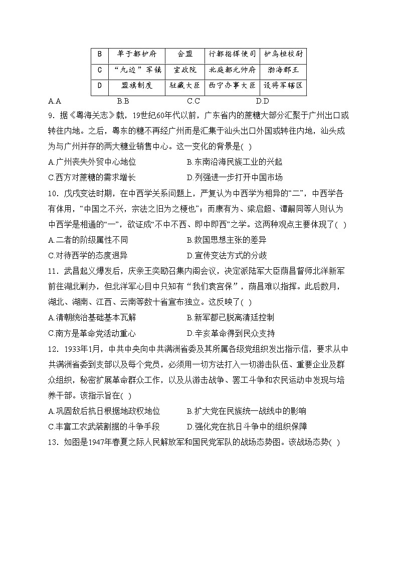 安徽省合肥市六校2025届高三上学期11月期中联考历史试卷(含答案)第3页