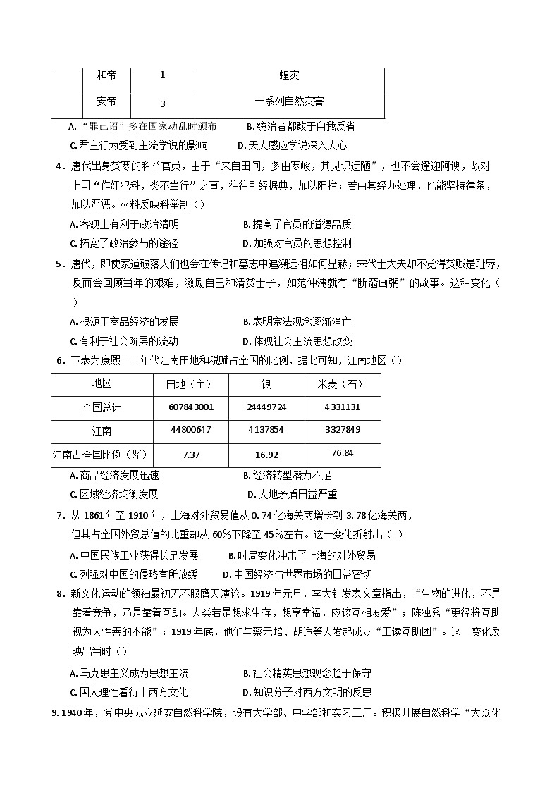 2024-2025学年度湖南省长沙市周南中学高三上学期第四阶段模拟考试历史试题(含解析)第2页