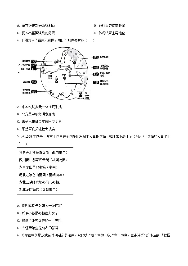 安徽省皖中名校联盟（合肥市第八中学）2024-2025学年高一上学期期中检测历史历史试卷（原卷版）第2页