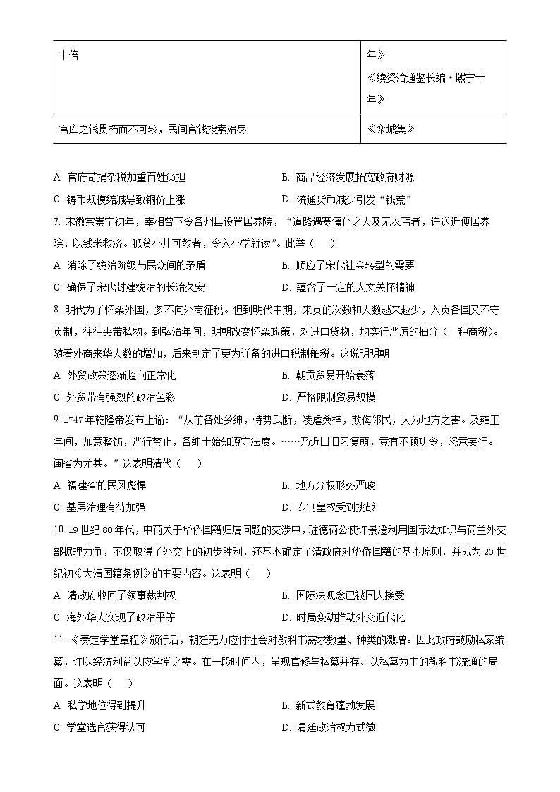 河南省开封市河南大学附属中学2024-2025学年高二上学期期中考试历史试题（原卷版）-A4第2页