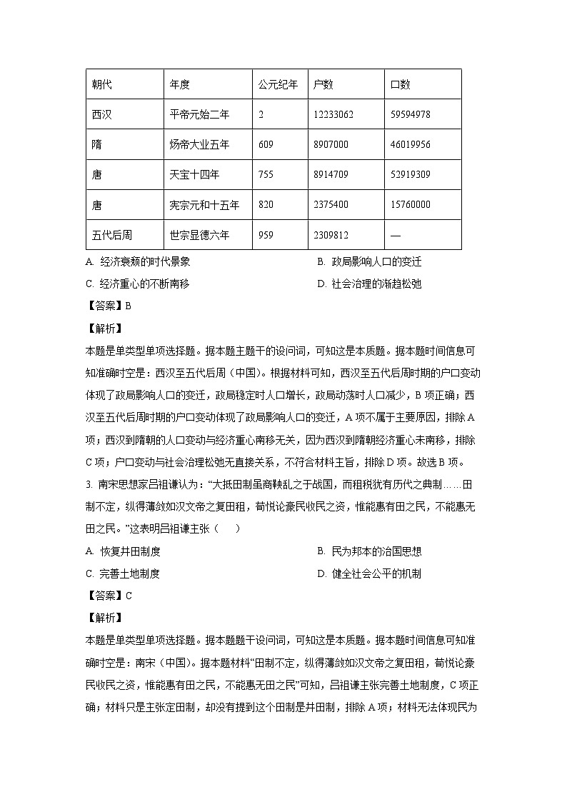 2023~2024学年山东省枣庄市高三(上)期末质量检测历史试卷(解析版)第2页
