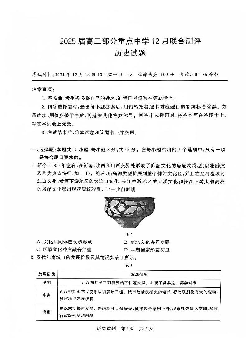 T8联考2025届高三八省重点中学联合测评历史试卷+答案解析第1页
