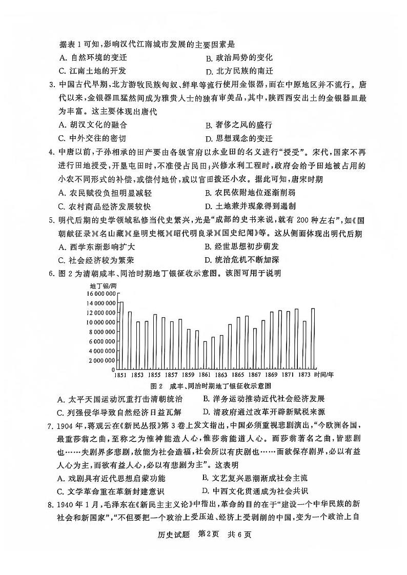 T8联考2025届高三八省重点中学联合测评历史试卷+答案解析第2页