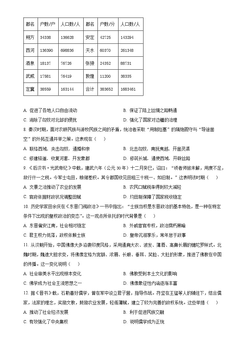 河南省郑州外国语学校2024~2025学年高一上学期期中考试历史试卷（原卷版）-A4第2页