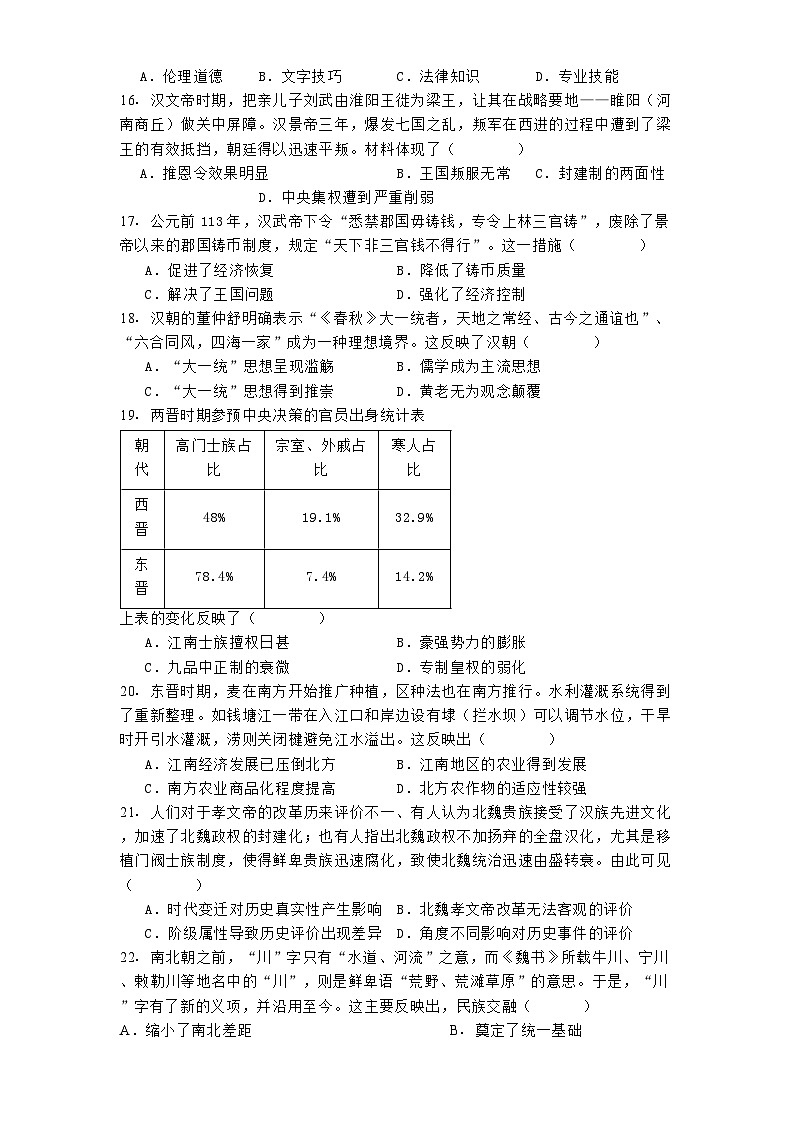 2024-2025学年度福建省福州第一中学高一上学期期中考试历史试卷第3页