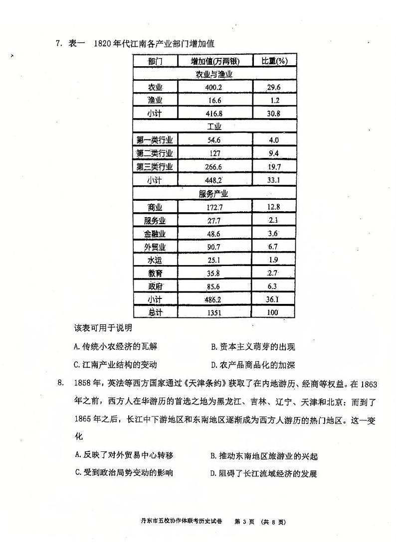 辽宁省丹东市五校协作体12月月考历史试卷第3页