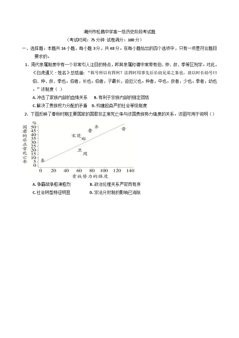 2024-2025学年度广东省潮州市松昌中学高一上学期12月阶段性考试历史试题(含解析)第1页