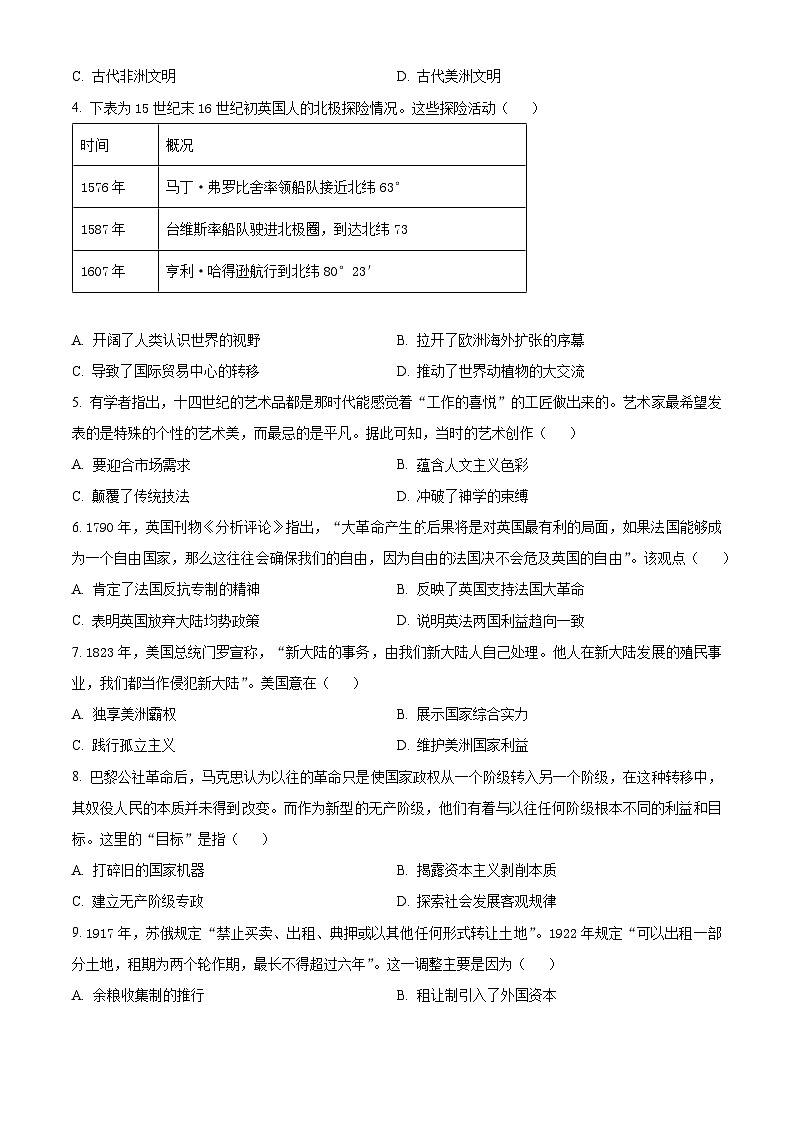 山东省潍坊市2023-2024学年高一上学期1月期末考试历史试题第2页