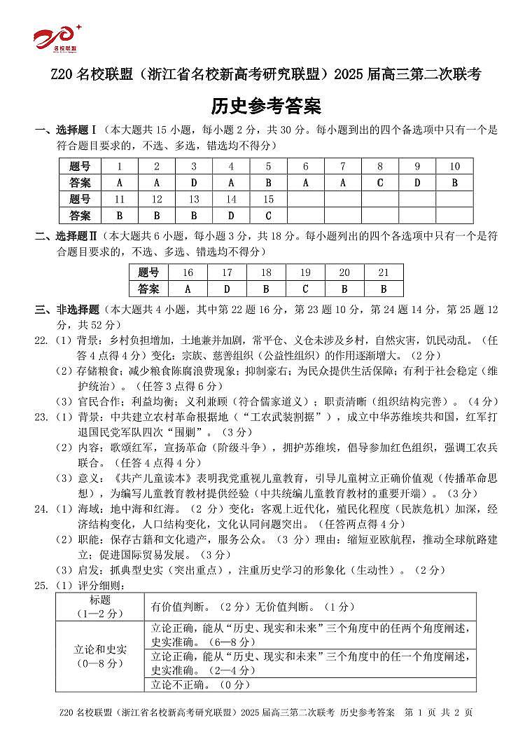 Z20 历史答案第1页