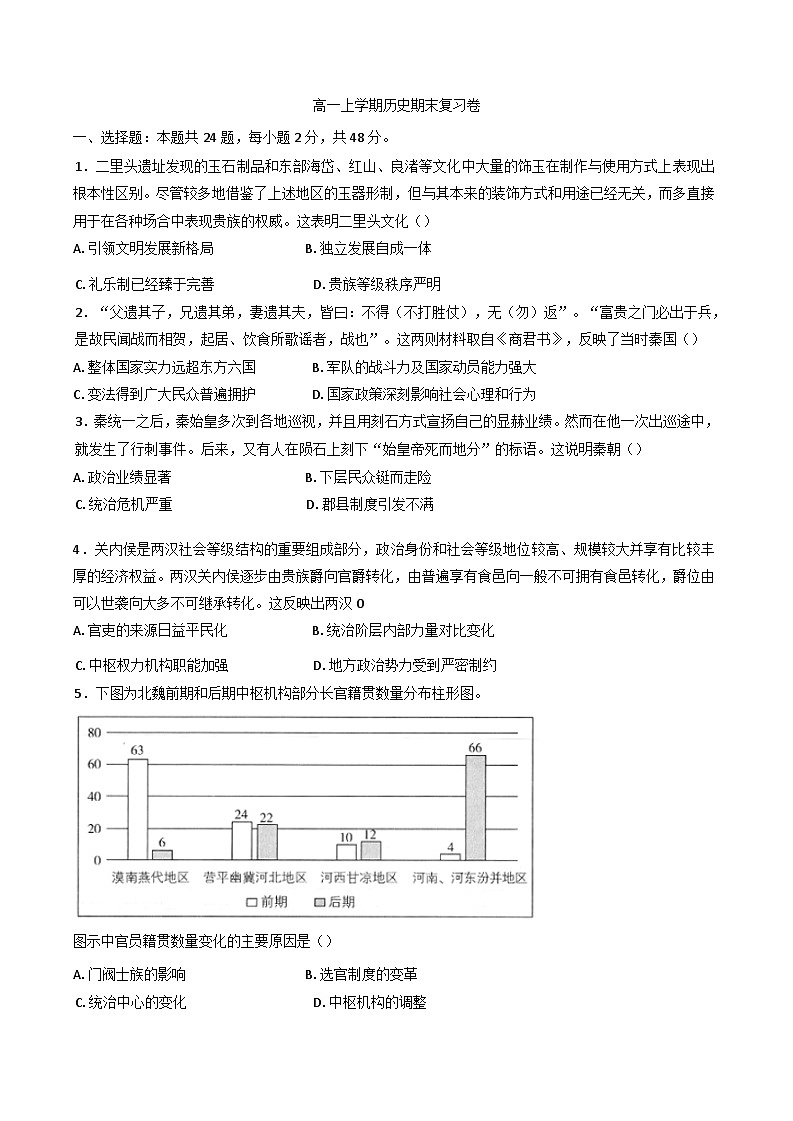 2024-2025学年度湖南省衡阳县第三中学高一上学期期末模拟历史卷(含解析)第1页