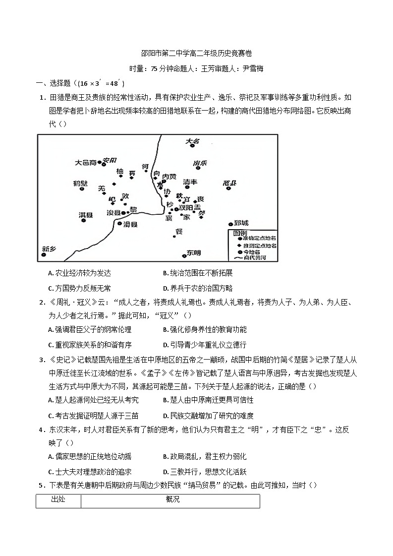 2024-2025学年度湖南省邵阳市第二中学高二上学期12月竞赛历史试题(含解析)第1页