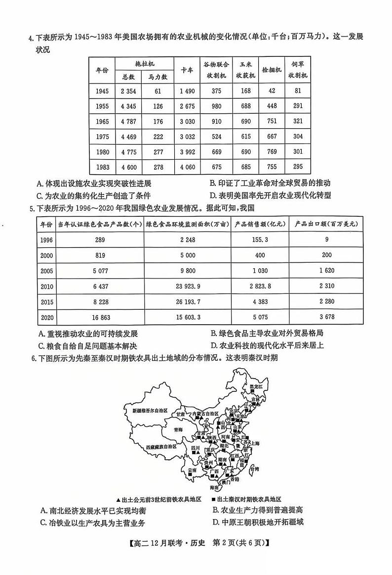 洛阳强基联盟2024-2025学年高二上学期12月联考历史试卷及答案第2页