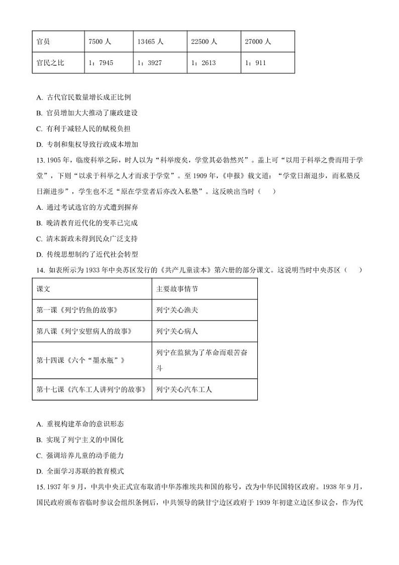 2024～2025学年四川省眉山市仁寿县协作体期中联考(月考)高二(上)期中历史试卷(含答案)第3页