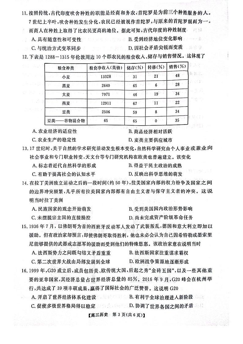 河南省名校联盟2024-2025学年高三上学期12月联考历史试卷（PDF版附解析）第3页