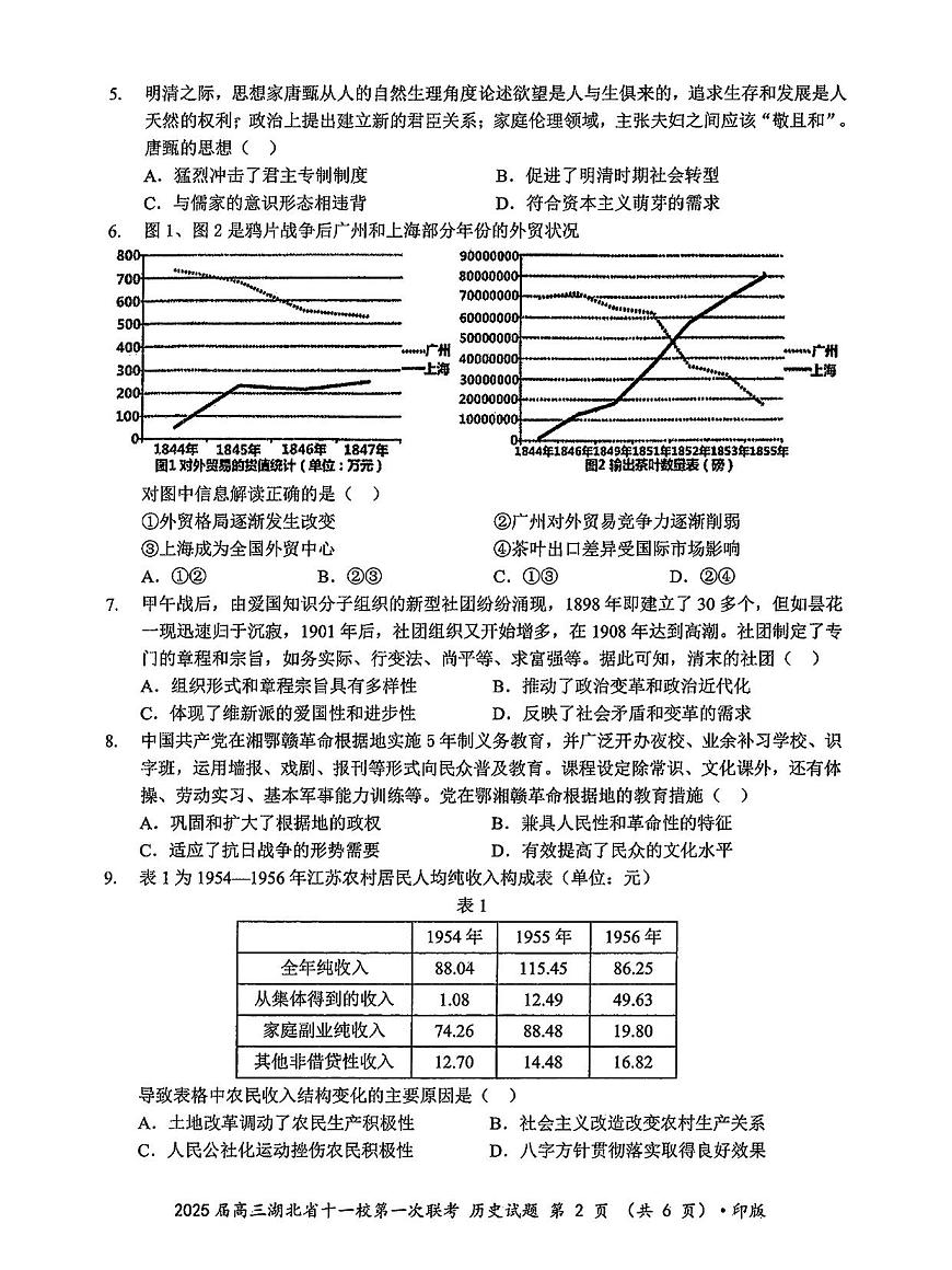2024年湖北十一校高三12月联考 历史试题（含答案）第2页