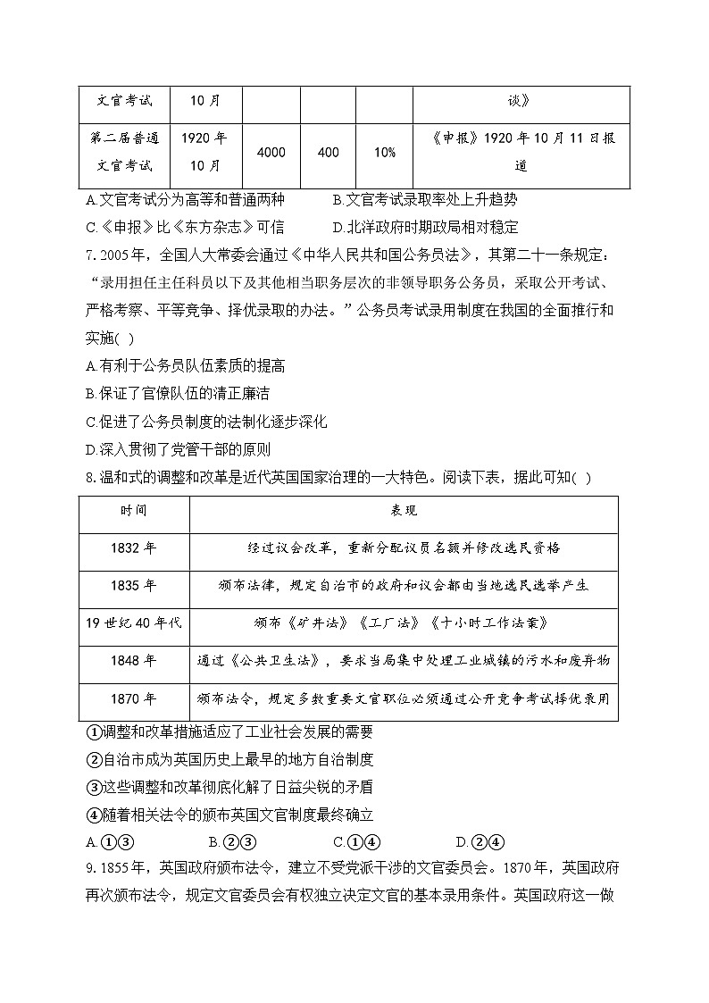 专题二 官员的选拔与管理——高考历史二轮复习专项提分训练第3页