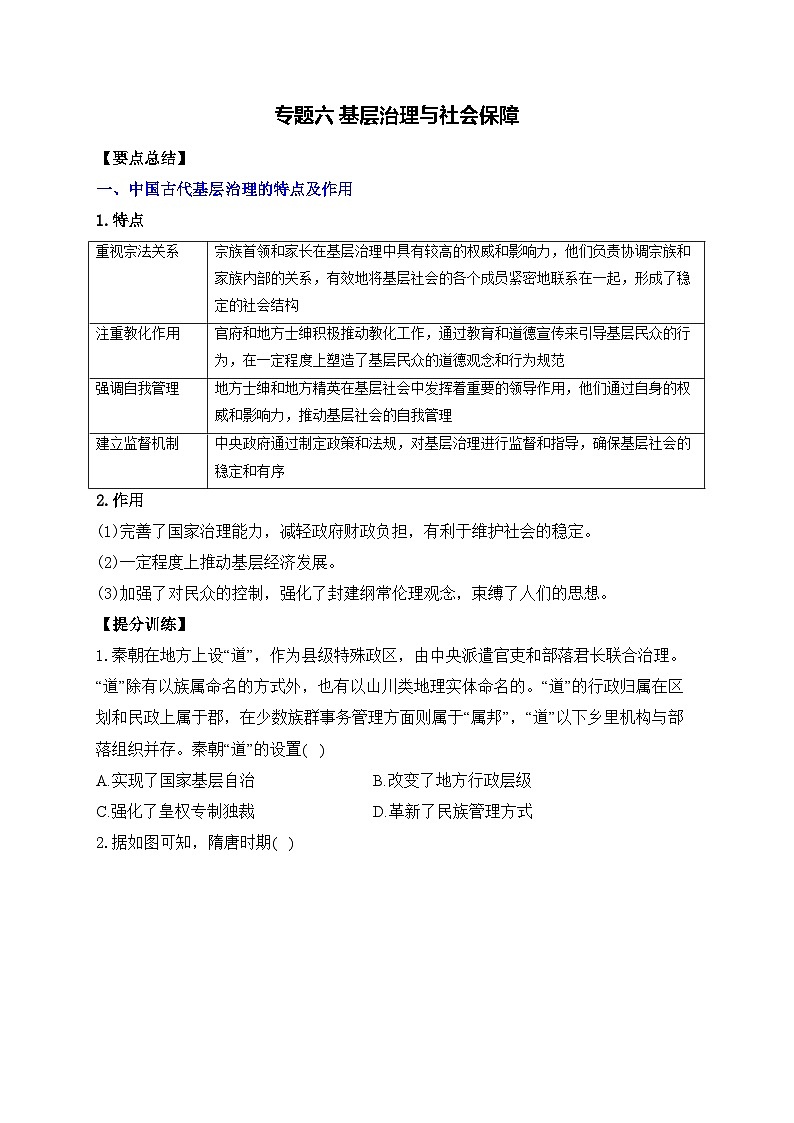 专题六 基层治理与社会保障——高考历史二轮复习专项提分训练第1页