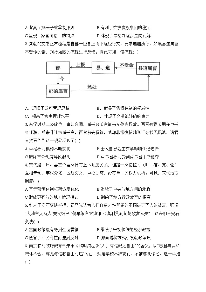 专题一 政治制度——高考历史二轮复习专项提分训练第2页