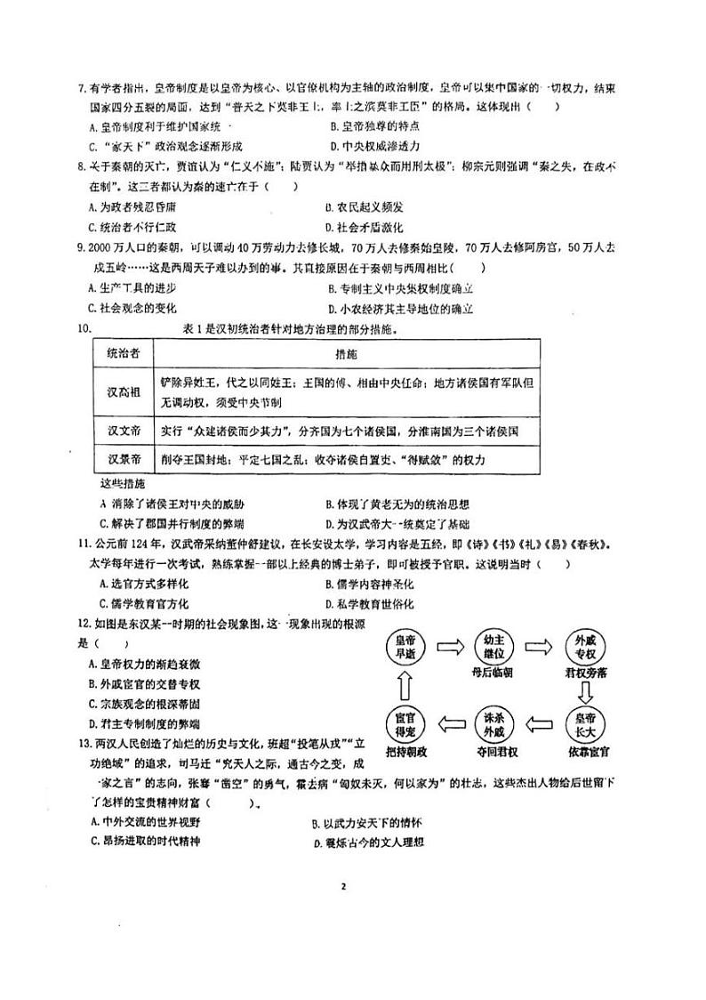 福建省泉州市2023_2024学年高一历史上学期期中试题pdf第2页